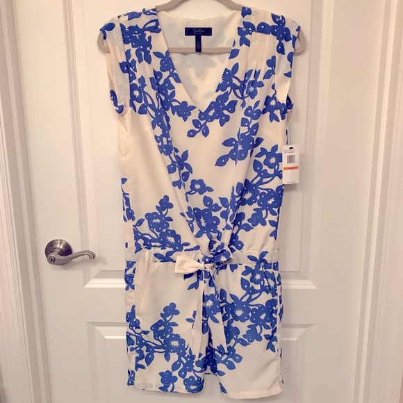 NWT Jessica Simpson Blue Floral Ivory Dress Small
